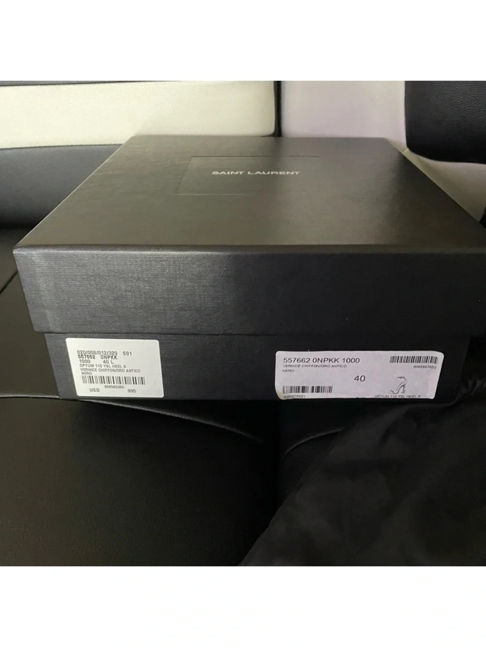 Saint Laurent Black Patent Leather Opyum Sandal with Gold Logo Heel - Picture 6 of 6